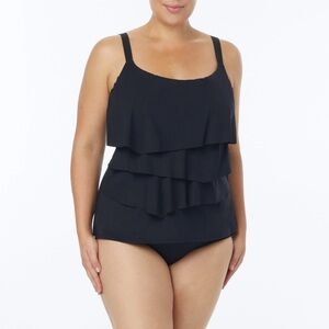 Coco Reef Aura Black Ruffle Swim Tankini Top 16W/38C